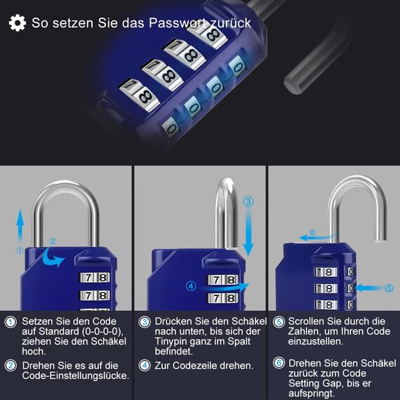 Diyife 2 Pack 4-Stelliges Zahlenschloss, Kombinationsschloss, Vorhängeschloss, Wetterfestes Metall & Plated Steel Combination Lock für Schule, Gym & Sports, Hasp Cabinet & Storage - Blau