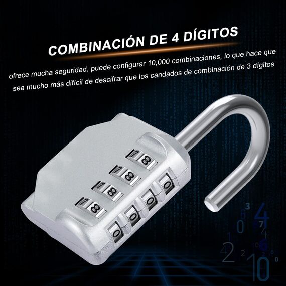 Diyife 2 Pack 4-Stelliges Zahlenschloss, Kombinationsschloss, Vorhängeschloss, Wetterfestes Metall & Plated Steel Combination Lock für Schule, Gym & Sports, Hasp Cabinet & Storage - Silber