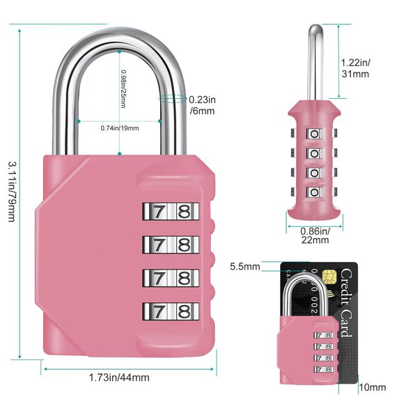 ZHEGE Vorhängeschloss 4 Stellig, Vorhänge Zahlenschloss Spind für Fitnessstudio, Vorhängeschloss Zahlen, Schloss Zahlencode Wetterfest für Tür, Gartenzäunen (2 Stück, Rosa)
