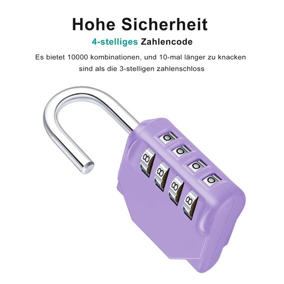 ZHEGE Zahlenschloss Vorhängeschloss 4 Stellig für Fitnessstudio, Spind Schloss, Vorhängeschloss Zahlenschloss Wetterfest für Tür, Gartenzäunen, Garagen (2 Stücke, Violett)
