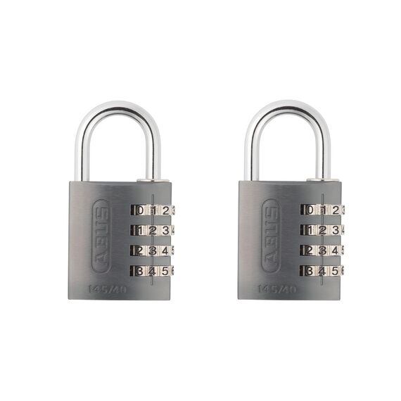 ABUS Zahlenschloss 145/40 Titanium - Kofferschloss, Spindschloss u. v. m. - Aluminium-Vorhängeschloss - individuell einstellbarer Zahlencode – 2er Set - ABUS-Sicherheitslevel 4