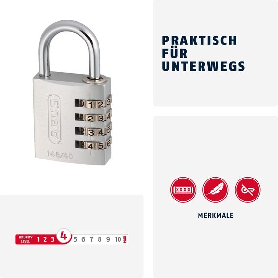 ABUS Zahlenschloss 145/40 Lila - Kofferschloss, Spindschloss u. v. m. - Aluminium-Vorhängeschloss - individuell Einstellbarer Zahlencode - ABUS-Sicherheitslevel 4