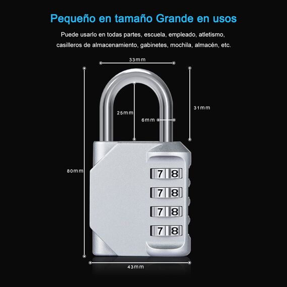 Diyife 2 Pack 4-Stelliges Zahlenschloss, Kombinationsschloss, Vorhängeschloss, Wetterfestes Metall & Plated Steel Combination Lock für Schule, Gym & Sports, Hasp Cabinet & Storage - Silber