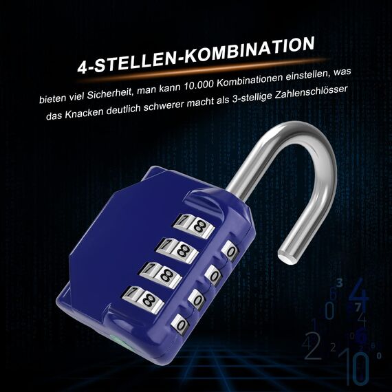 Diyife 2 Pack 4-Stelliges Zahlenschloss, Kombinationsschloss, Vorhängeschloss, Wetterfestes Metall & Plated Steel Combination Lock für Schule, Gym & Sports, Hasp Cabinet & Storage - Blau