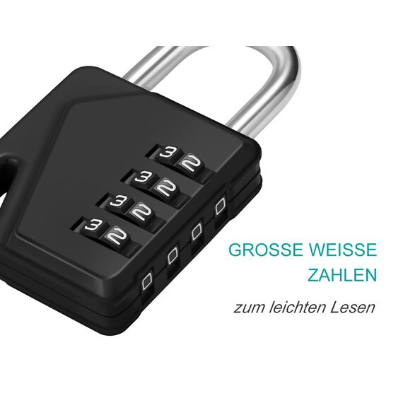 ZHEGE Vorhängeschloss mit Zahlencode, Zahlenschloss 4 Stellig Spindschloss mit Namensschilder, Zahlen Schloss Wetterfest für Schuppen, Zaun Tor (Schwarz, 2 Stück)