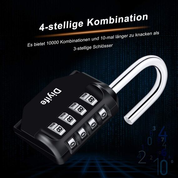 Diyife 2 Pack Zahlenschloss Vorhängeschloss 4-Stelliges, Kombinationsschloss, Wetterfestes Metall, Plated Steel Combination Lock für Schule, Gym Locker, Garage, Gatter - Schwarz Silber