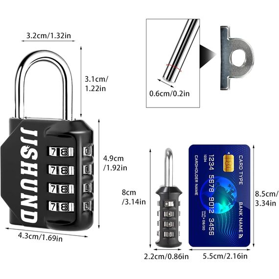 2 Stück Vorhängeschloss Zahlenschloss, 4 Stellig Zinklegierung Schloss Mit Zahlencode, Metall Vorhängeschloss mit Zahlencode für Spind Fitnessstudio Werkzeugkasten (Schwarz, Blau)