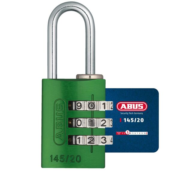ABUS Zahlenschloss 145/20 Grün - Kofferschloss, Spindschloss u. v. m. - Aluminium-Vorhängeschloss - individuell einstellbarer Zahlencode - ABUS-Sicherheitslevel 3