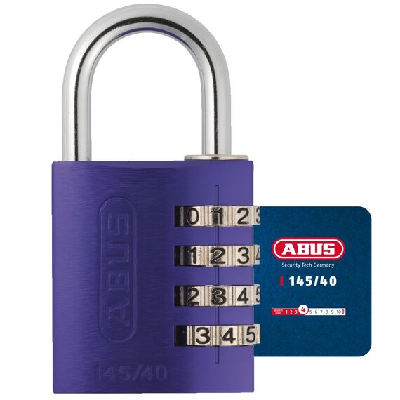 ABUS Zahlenschloss 145/40 Lila - Kofferschloss, Spindschloss u. v. m. - Aluminium-Vorhängeschloss - individuell Einstellbarer Zahlencode - ABUS-Sicherheitslevel 4