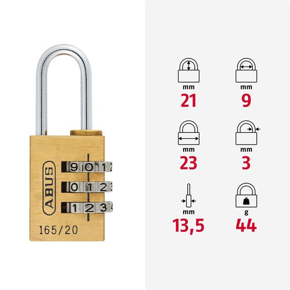 ABUS Zahlenschloss 165/20 - Vorhängeschloss aus Messing - mit individuell einstellbarem Zahlencode - Kofferschloss/Spindschloss - ABUS-Sicherheitslevel 3-2er Set