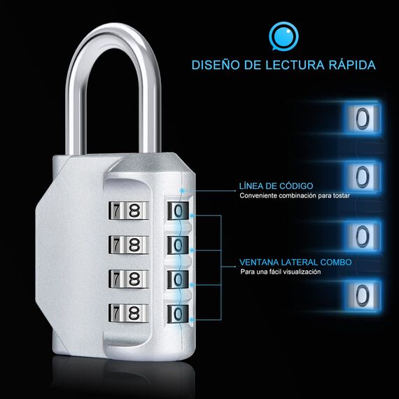 Diyife 2 Pack 4-Stelliges Zahlenschloss, Kombinationsschloss, Vorhängeschloss, Wetterfestes Metall & Plated Steel Combination Lock für Schule, Gym & Sports, Hasp Cabinet & Storage - Silber