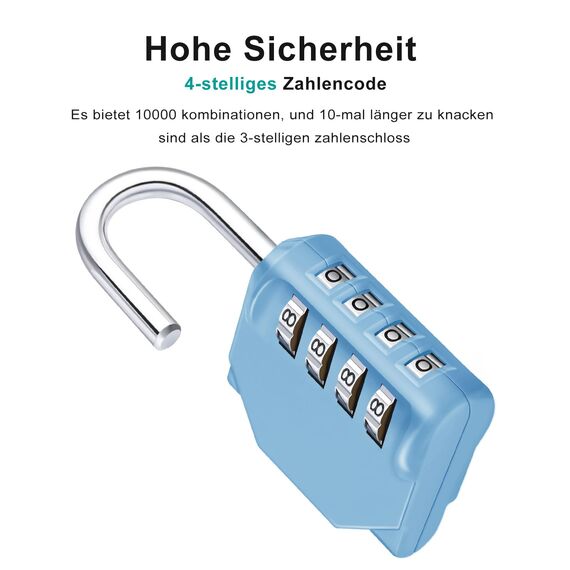 ZHEGE Schloss mit Zahlencode, Zahlenschloss 4 Stellig, Vorhängeschloss mit Zahlencode für Fitnessstudio, Spindschloss, Vorhängeschloss Wetterfest für Tür, Gartenzäunen, Garagen (1 Stück, Himmelblau)