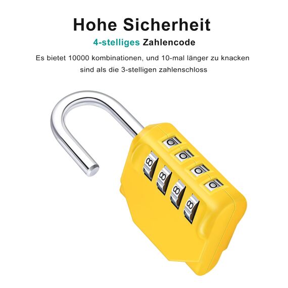 ZHEGE Vorhängeschloss 4 Stellig, Vorhänge Zahlenschloss Spind für Fitnessstudio, Vorhängeschloss Zahlen, Schloss Zahlencode Wetterfest für Tür, Gartenzäunen (Gelb)