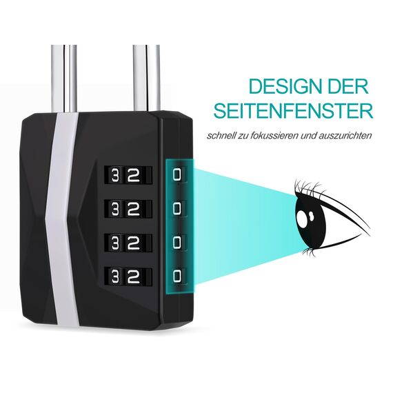 ZHEGE Zahlenschloss Vorhängeschloss, [Aktualisierte Version] Große Weiße Zahlen Schloss für Fitnessstudio Spind, Schulspind, Schrank, Kellertür, Wetterfest Nummernschloss Aussenbereich (Schwarz)
