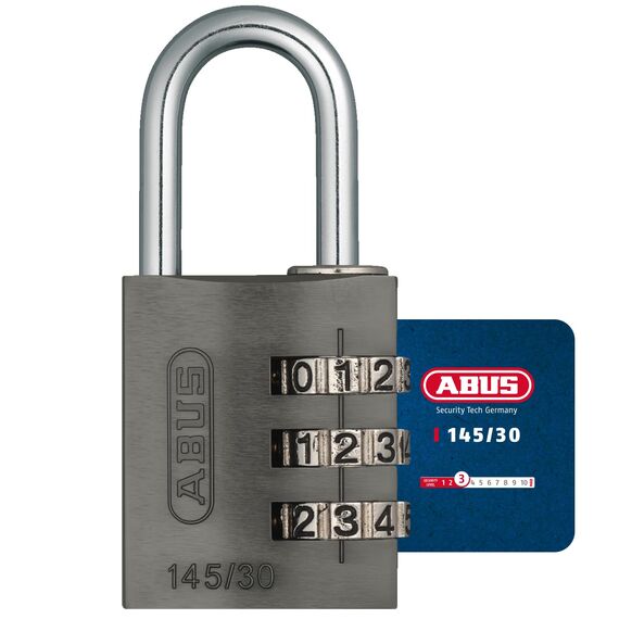 ABUS Zahlenschloss 145/30 Titanium - Kofferschloss, Spindschloss u. v. m. - Aluminium-Vorhängeschloss - individuell einstellbarer Zahlencode - ABUS-Sicherheitslevel 3