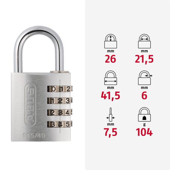 ABUS Zahlenschloss 145/40 Lila - Kofferschloss, Spindschloss u. v. m. - Aluminium-Vorhängeschloss - individuell Einstellbarer Zahlencode - ABUS-Sicherheitslevel 4
