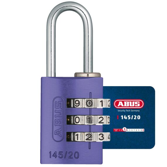ABUS Zahlenschloss 145/20 Lila - Kofferschloss, Spindschloss u. v. m. - Aluminium-Vorhängeschloss - individuell einstellbarer Zahlencode - ABUS-Sicherheitslevel 3