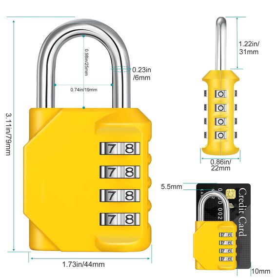 ZHEGE Vorhängeschloss 4 Stellig, Vorhänge Zahlenschloss Spind für Fitnessstudio, Vorhängeschloss Zahlen, Schloss Zahlencode Wetterfest für Tür, Gartenzäunen (Gelb)
