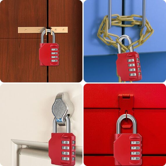 Diyife 2 Pack 4-Stelliges Zahlenschloss, Kombinationsschloss, Vorhängeschloss, Wetterfestes Metall & Plated Steel Combination Lock für Schule, Gym & Sports, Hasp Cabinet & Storage - Rot