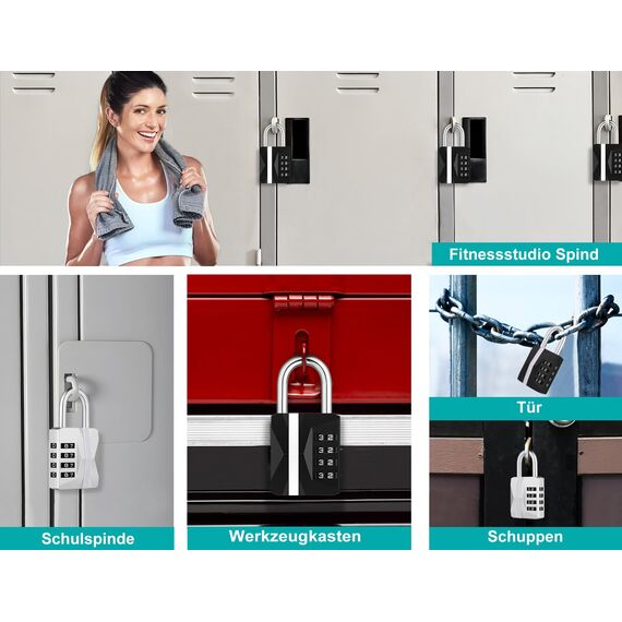 ZHEGE Zahlenschloss Vorhängeschloss, [Aktualisierte Version] Große Weiße Zahlen Schloss für Fitnessstudio Spind, Schulspind, Schrank, Kellertür, Wetterfest Nummernschloss Aussenbereich (Schwarz)