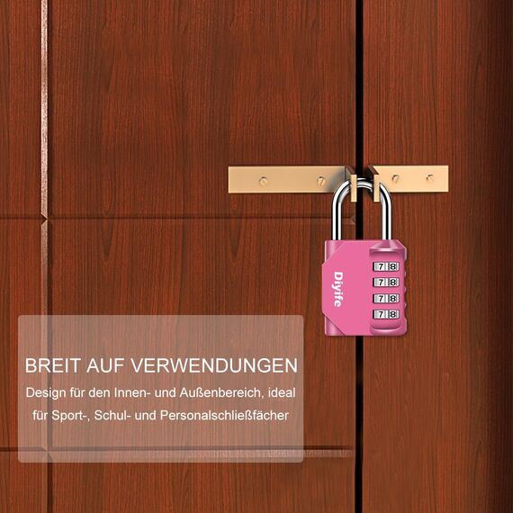 Diyife 2 Pack 4 Stellig Zahlencode Schloss, Vorhängeschloß, Rücksetzbar Zahlenschloss, Wasserdicht Zahlen Schloss für Spind, Garage, Koffer - Rosa