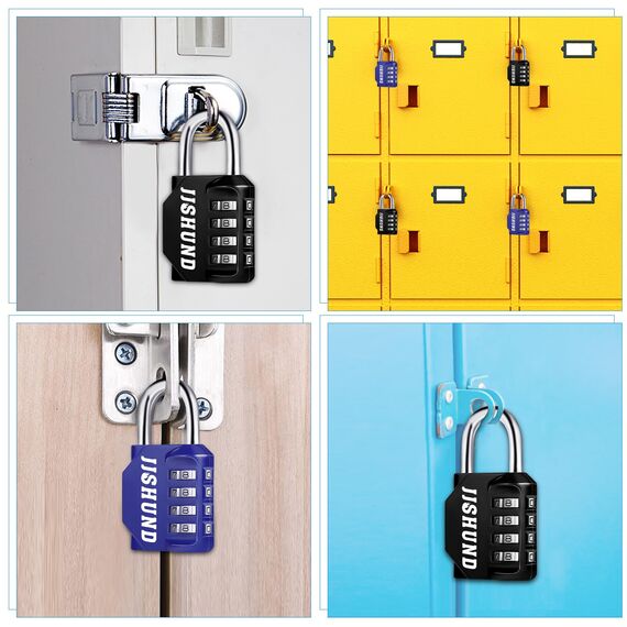 2 Stück Vorhängeschloss Zahlenschloss, 4 Stellig Zinklegierung Schloss Mit Zahlencode, Metall Vorhängeschloss mit Zahlencode für Spind Fitnessstudio Werkzeugkasten (Schwarz, Blau)