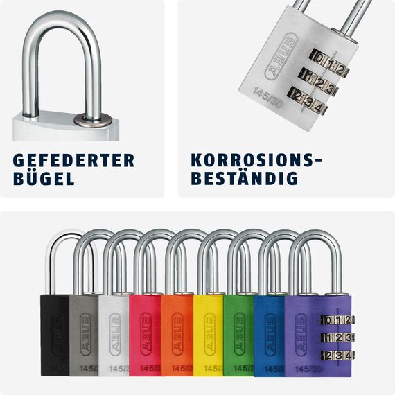 ABUS Zahlenschloss 145/30 Titanium - Kofferschloss, Spindschloss u. v. m. - Aluminium-Vorhängeschloss - individuell einstellbarer Zahlencode - ABUS-Sicherheitslevel 3