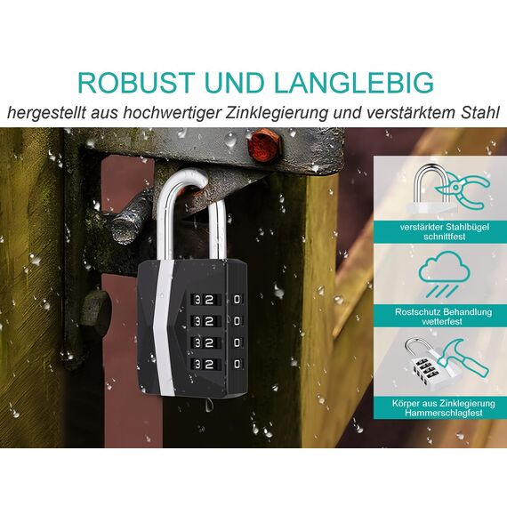 ZHEGE Zahlenschloss Spind, Vorhängeschloss Wetterfest, [Aktualisierte Version] Hängeschloss mit Zahlen Weiße, Spindschloss, Schloss Keller, Vorhangschloss Ziffern 4 Stellige (2 Stücke, Schwarz)