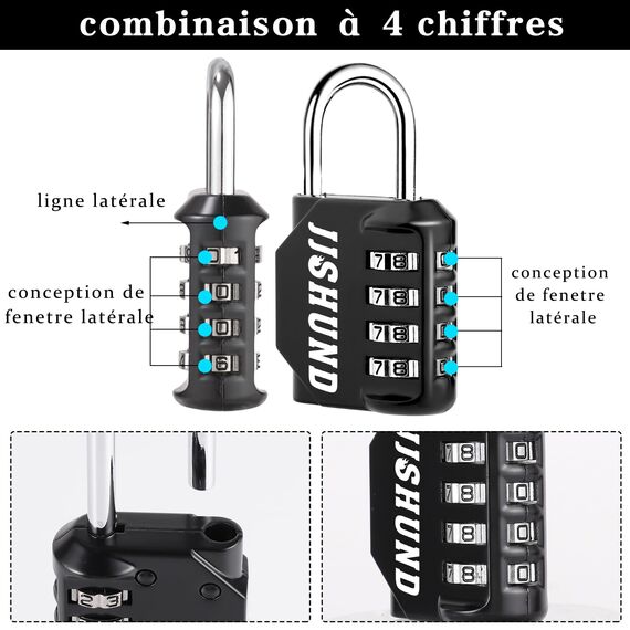 2 Stück Vorhängeschloss Zahlenschloss, 4 Stellig Zinklegierung Schloss Mit Zahlencode, Metall Vorhängeschloss mit Zahlencode für Spind Fitnessstudio Werkzeugkasten (Schwarz, Blau)