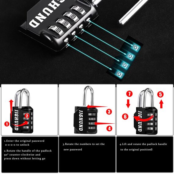 2 Stück Vorhängeschloss Zahlenschloss, 4 Stellig Zinklegierung Schloss Mit Zahlencode, Metall Vorhängeschloss mit Zahlencode für Spind Fitnessstudio Werkzeugkasten (Schwarz, Blau)