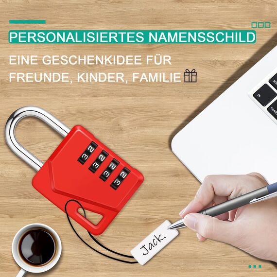 ZHEGE Zahlenschloss Vorhangeschloss, 4 Stelliges Vorhängschloss mit Zahlencode für Fitnessstudio Spind, Schule Schließfach, Schloss Zahlencode wetterfest für Schuppen, Zaun Tor (Rot, 1 Stück)