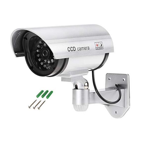 O&W Security 2er Set Überwachungskamera Attrappe Outdoor – Dummy Kamera mit Objektiv & Blink-LED, 360° Decken- oder Wandhalterung (360/120° verstellbar), Abschreckung für Innen & Außen