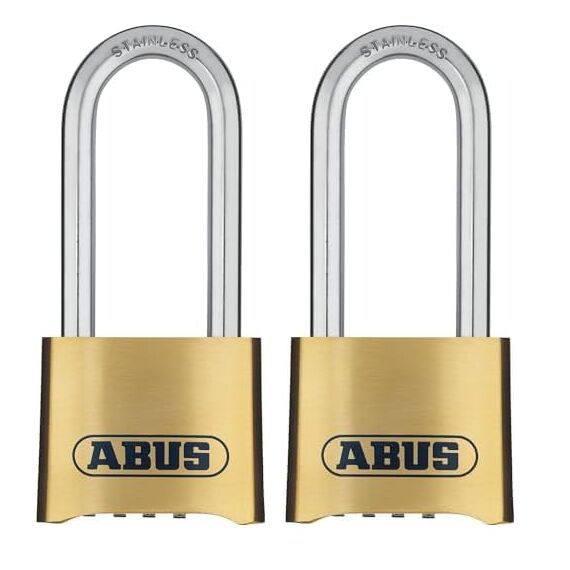 ABUS Zahlenschloss 180IB/50HB63 - Vorhängeschloss mit hohem Bügel - wetterfest - mit einstellbarem Zahlencode - ABUS-Sicherheitslevel 5 - Messingfarben (Packung mit 2)