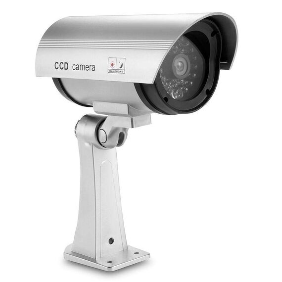 O&W Security 2er Set Überwachungskamera Attrappe Outdoor – Dummy Kamera mit Objektiv & Blink-LED, 360° Decken- oder Wandhalterung (360/120° verstellbar), Abschreckung für Innen & Außen