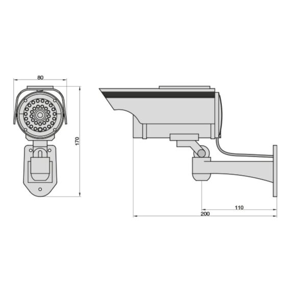 BASI | 2er Set Solar Kamera-Attrappe mit blinkendem LED-Licht | Dummy Kamera | Sicherheitskamera | Überwachungskamera für Innen- und Außenbereich solarbetrieben | Wandhalterung | Solar Panel | CCTV