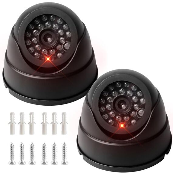 2 Stück Kamera Attrappe, Wandhalterung Dummy Kamera, Überwachungskamera Attrappe mit Rot Blinkender LED, Fake Kamera, Fake Überwachungskamera, Kamera Atrappe Außen für Innen Außenbereich, Schwarz