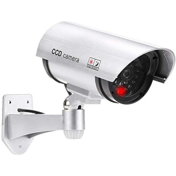 O&W Security 2er Set Überwachungskamera Attrappe Outdoor – Dummy Kamera mit Objektiv & Blink-LED, 360° Decken- oder Wandhalterung (360/120° verstellbar), Abschreckung für Innen & Außen