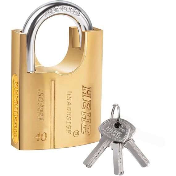 Vorhängeschloss aus massivem mit 3 Schlüsseln Messing Sicherheitsschloss Wohnungstür Schloss, Spind Vorhängeschloss mit Schlüssel, Erhöhte Verstärkung, Quadratisches Verstärktes Schloss 40mm