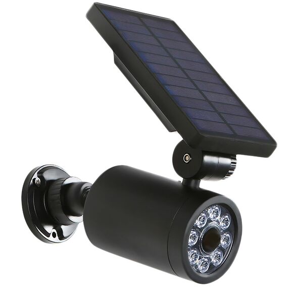 Maclean Solar Kamera-Attrappe mit Bewegungsmelder und LED-Licht | IP Überwachungskamera Attrappe mit Objektiv | IP44 - Außenbereich | 220 Lumen, 6500K | Solarbetrieben, Blinkende rote LED (1 Stück)