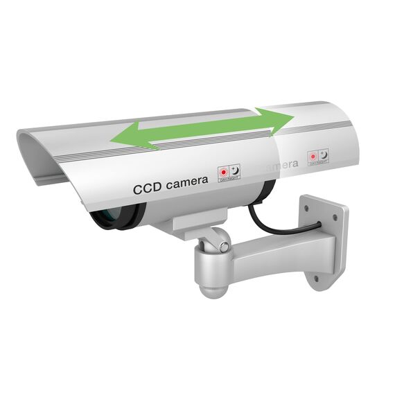 BASI | 2er Set Kamera-Attrappe mit blinkendem LED-Licht | Dummy Kamera | Sicherheitskamera | Überwachungskamera für den Innen- und Außenbereich | Wandhalterung | drahtlos, Silber | CCTV | 2 Stück