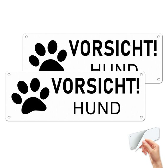 TAKULA 25 * 9CM Vorsicht Hund Schild,Warnung vor dem Hund Schilder,2 Stück Aluminium Hundeschild,Warnschilder Gegen Wind, Regen und Sonne,Hundeschilder für Gartenzau
