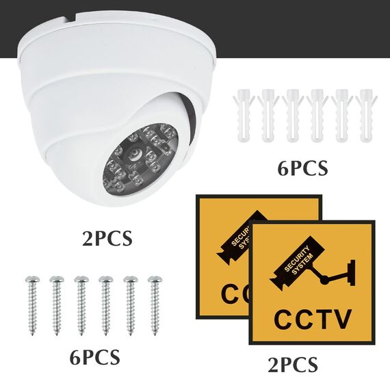 BUYGOO 2 pcs Kamera Attrappe, CCTV Dummy Sicherheits Dome Kameras, Fake überwachungskamera mit Rot Blinkender LED, Überwachungskamera Attrappen, Dummy Kamera Attrappe, für Innen Außenbereich
