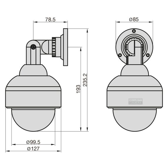 BASI | Dome Kamera-Attrappe mit blinkendem LED-Licht | Dummy Kamera | Überwachungskamera für den Innen- und geschützten Außenbereich | 360 Grad Halterung | Weiß | CCTV