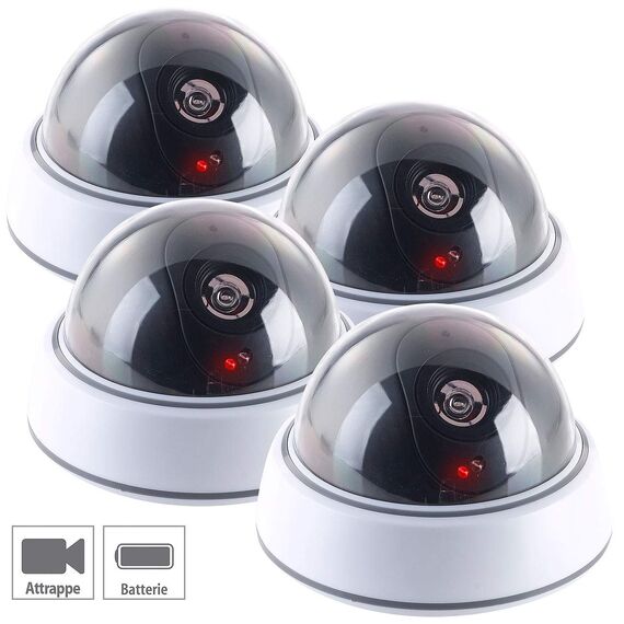 VisorTech Kamera Dummy: 4er-Set Dome-Überwachungskamera-Attrappen, durchsichtiger Kuppel, LED (Attrappe Kamera, Dummy Überwachungskamera außen, Überwachungskameras)