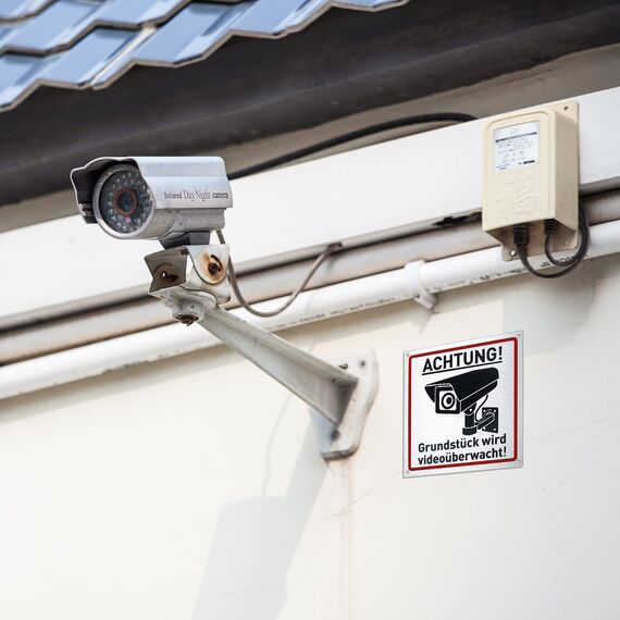 Achtung Videoüberwachung Schild, 4 Stk 15x15 cm Videoüberwachung Privatgrundstück, Videoüberwacht Warnschilder Hinweisschilder Aluminium für Innen Außen Kameraüberwachung
