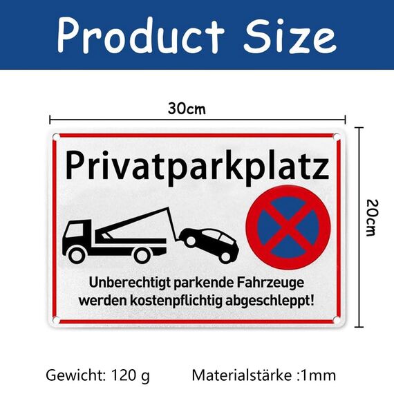 Parken Verboten Schild,30x20cm Warnschild Aluminium, inkl.Enthält Trägerkleber, Das Zuwiderhandelnde Fahrzeug Wird Auf Kosten des Eigentümers Abgeschleppt!