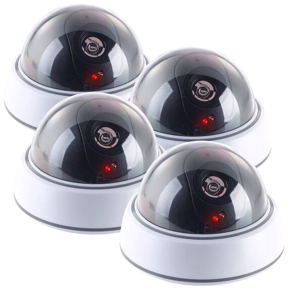 VisorTech Kamera Dummy: 4er-Set Dome-Überwachungskamera-Attrappen, durchsichtiger Kuppel, LED (Attrappe Kamera, Dummy Überwachungskamera außen, Überwachungskameras)