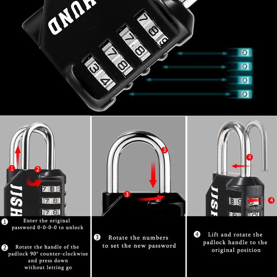 2 Stück Vorhängeschloss Zahlenschloss, 4 Stellig Zinklegierung Schloss Mit Zahlencode, Metall Vorhängeschloss mit Zahlencode für Spind Fitnessstudio Werkzeugkasten (Schwarz)