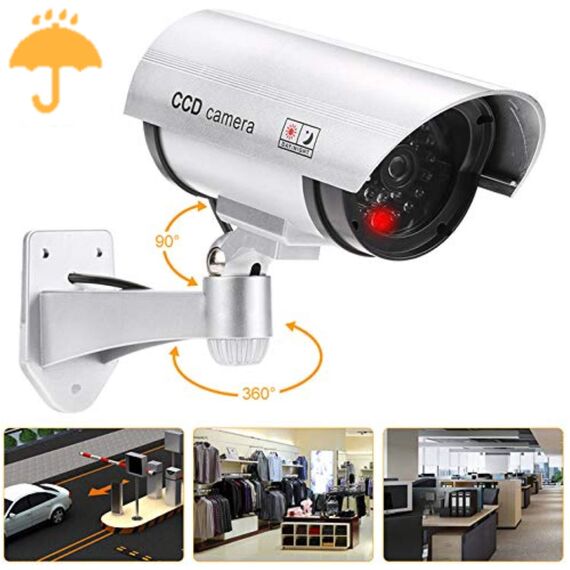 O&W Security 2er Set Überwachungskamera Attrappe Outdoor – Dummy Kamera mit Objektiv & Blink-LED, 360° Decken- oder Wandhalterung (360/120° verstellbar), Abschreckung für Innen & Außen