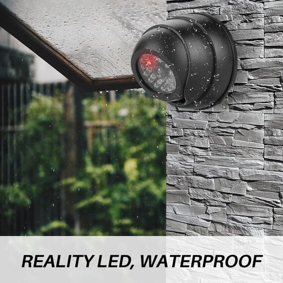 JUSTOP 2 x Kuppel-Attrappe, CCTV-Kamera, für den Innen- und Außenbereich, wasserdicht, mit Reality-LED-Licht, Schwarz (Doppelpack)